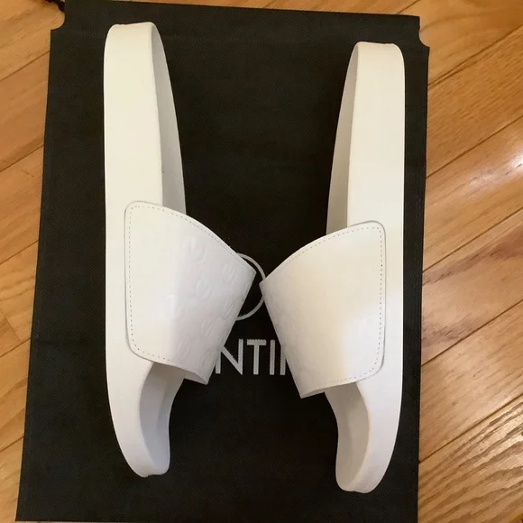 VALENTINO BY MARIO VALENTINO Eros Monogram Leather Slide Sandal Men White SZ 12